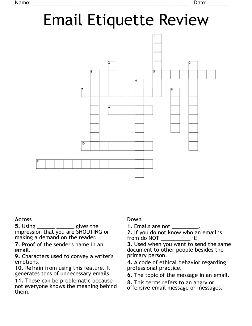 Email Etiquette Review Crossword