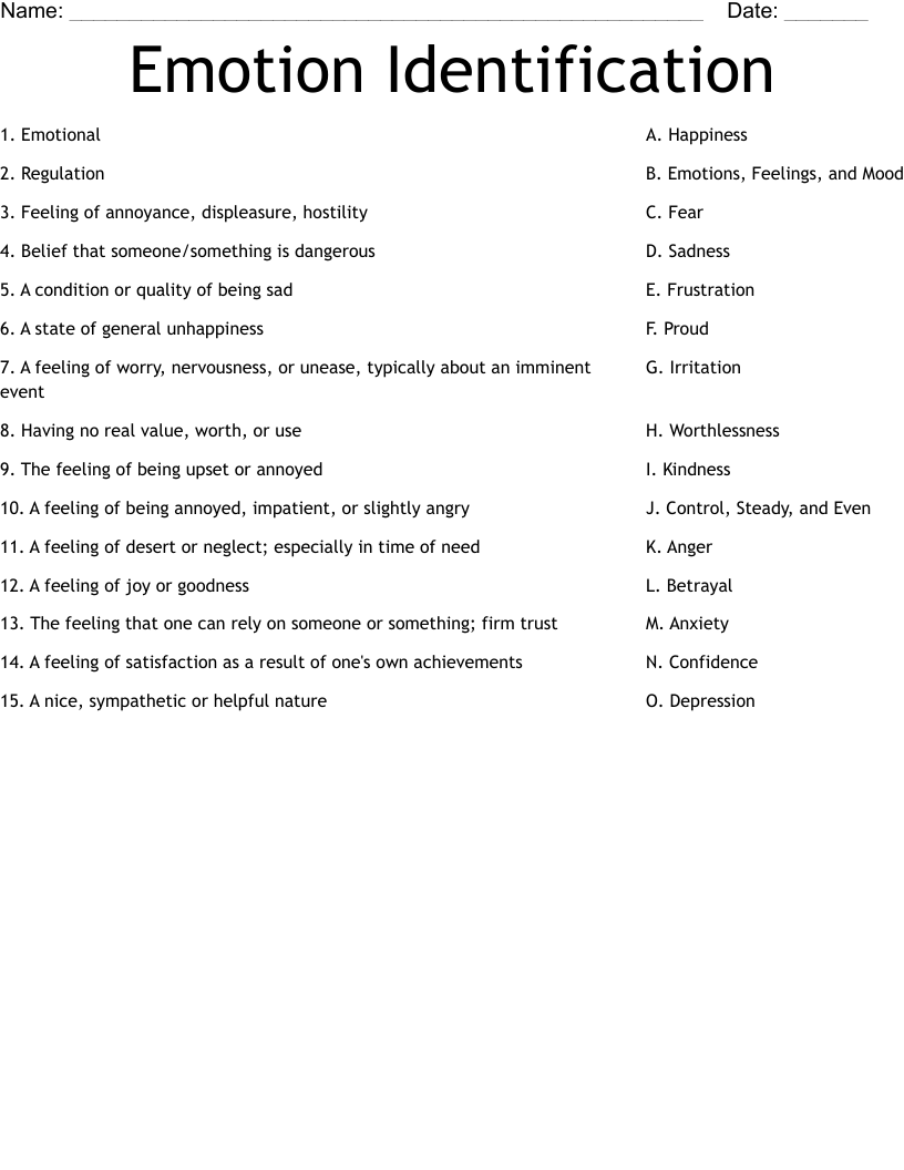 Emotion Identification Worksheet