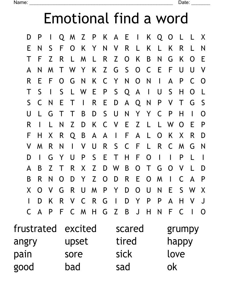 Emotional find a word Word Search