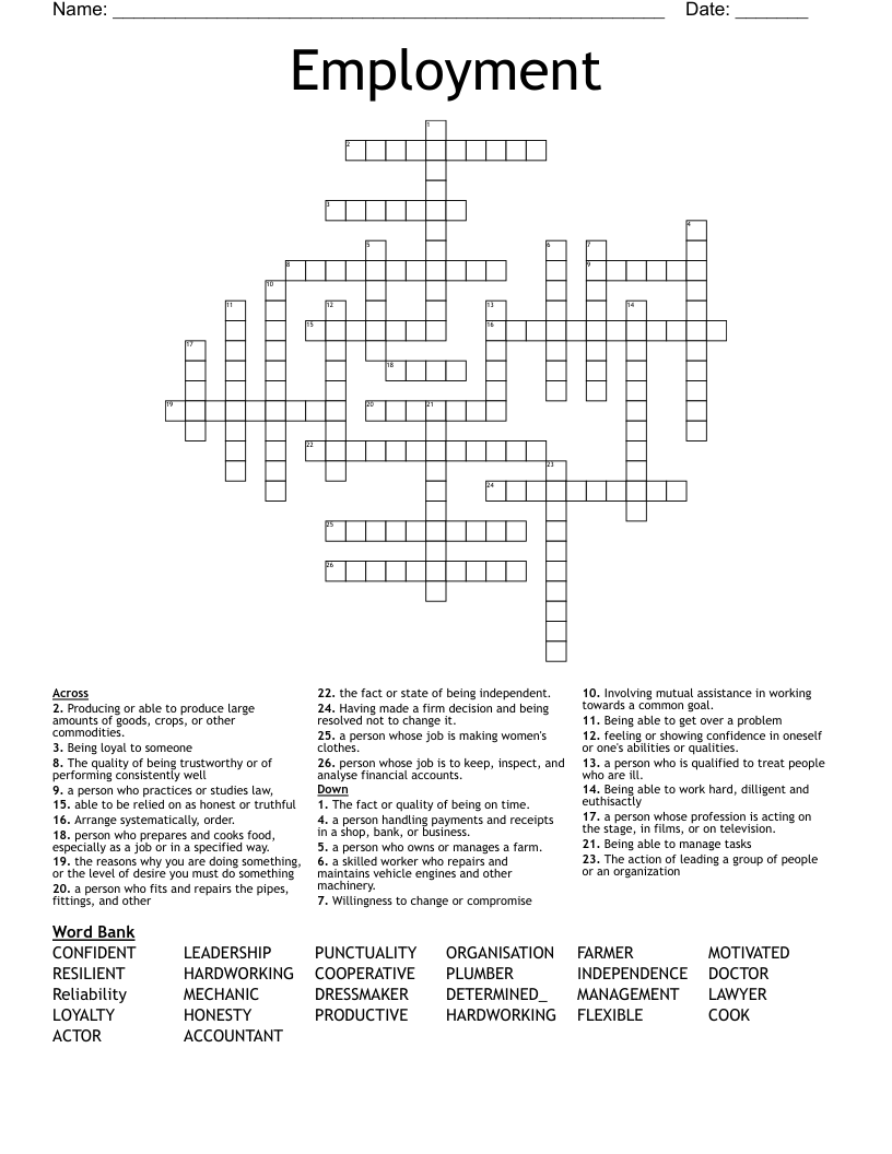 Employment Crossword