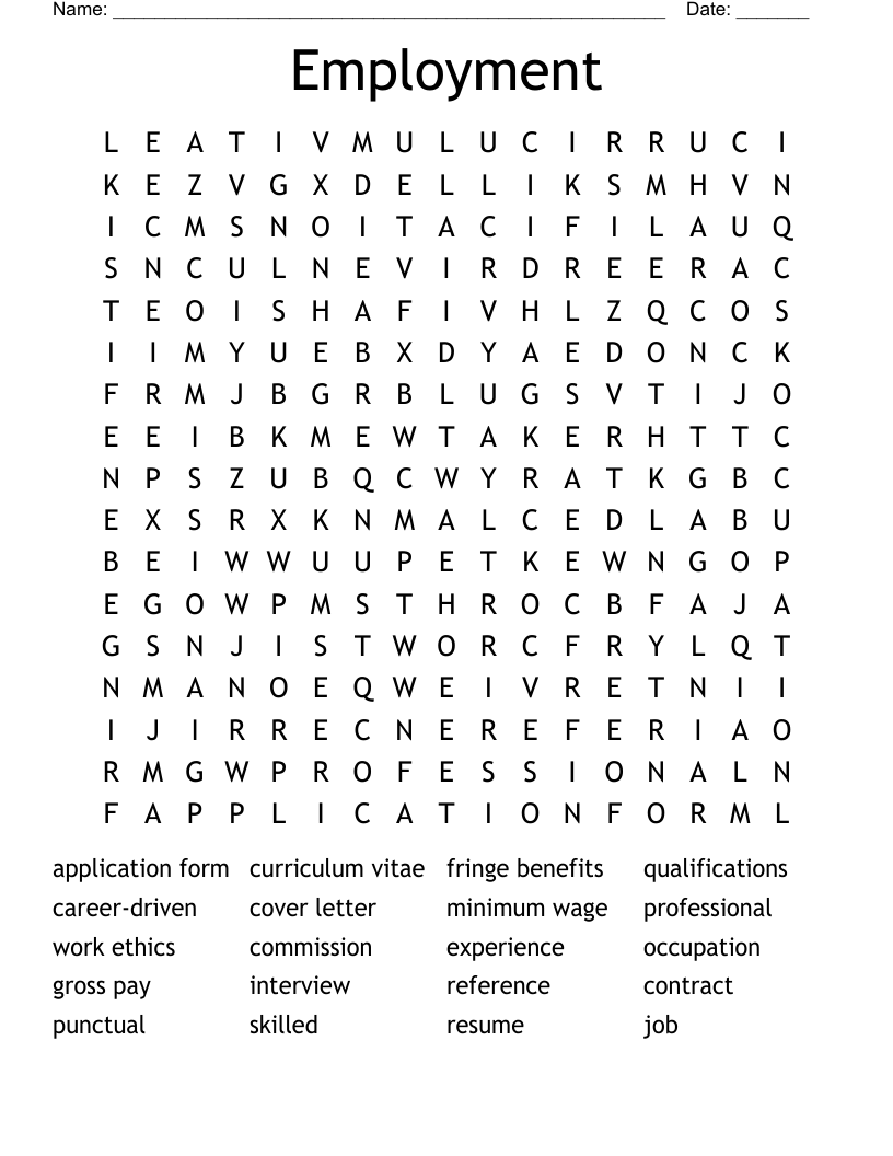 Employment Word Search