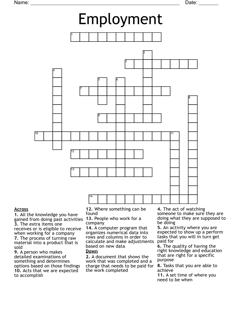 Employment Crossword