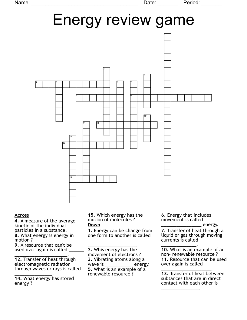 Energy review game Crossword