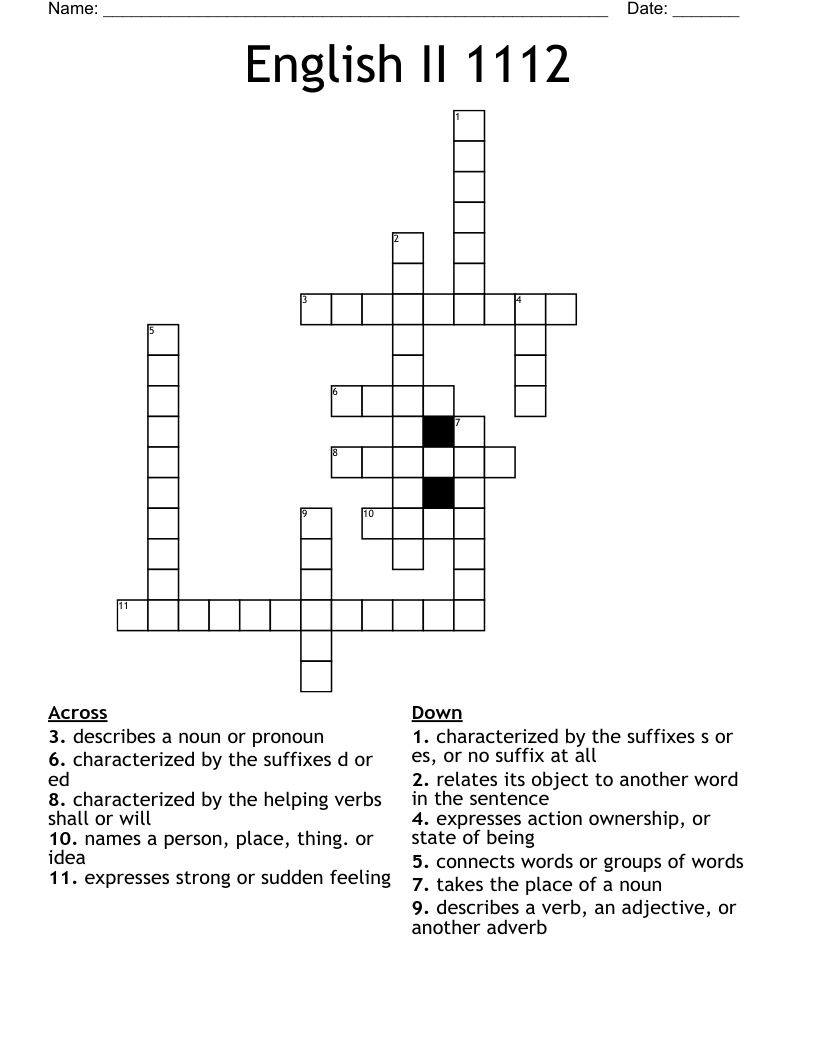 English II 1112 Crossword