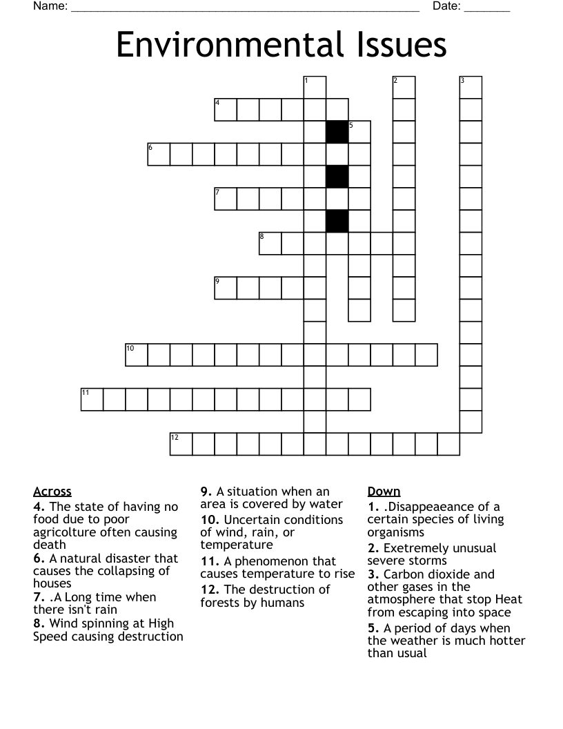 Environmental Issues  Crossword