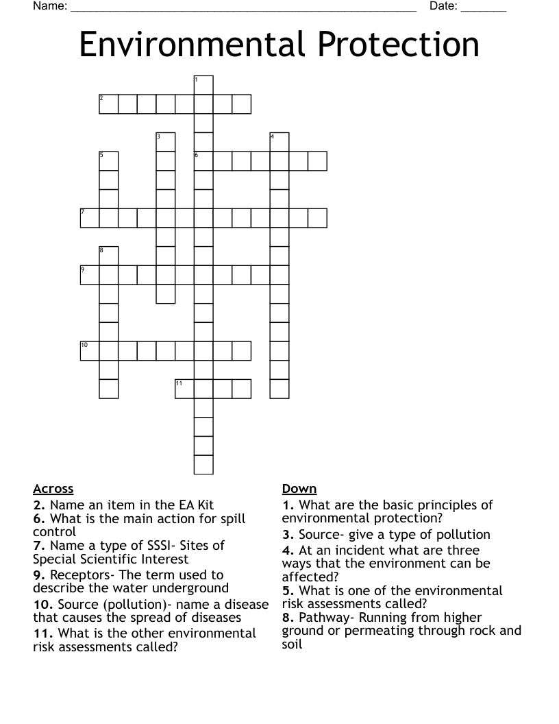 Environmental Protection  Crossword