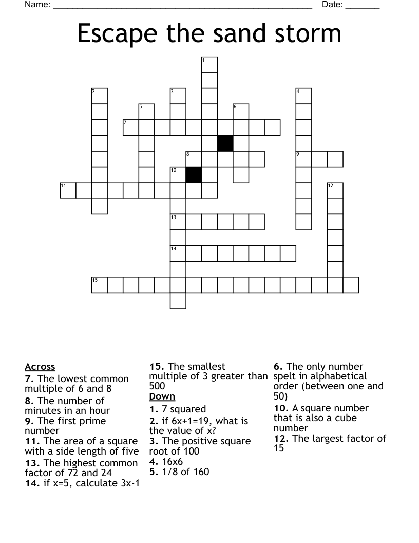 Escape the sand storm Crossword