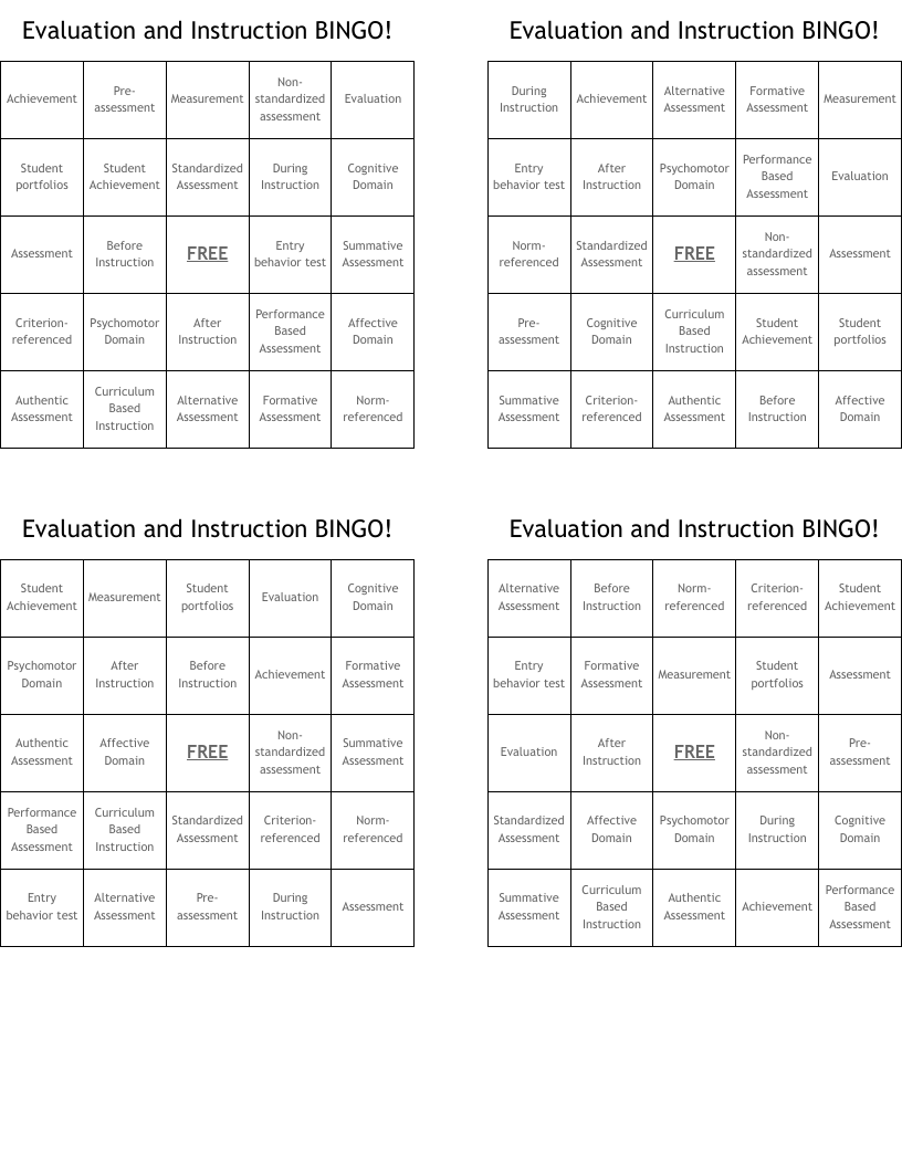Evaluation and Instruction BINGO!