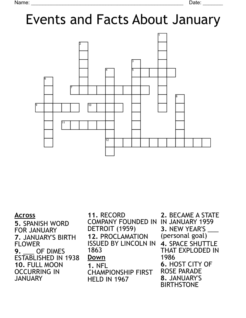 Events and Facts About January Crossword