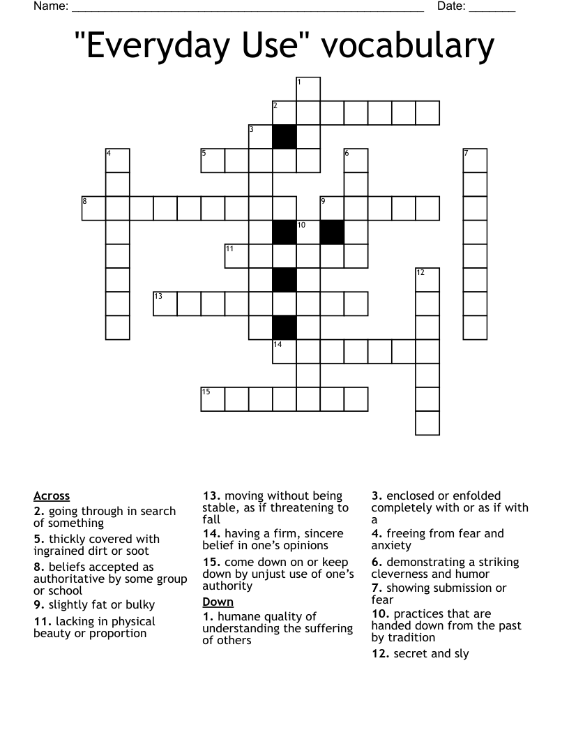 "Everyday Use" vocabulary Crossword