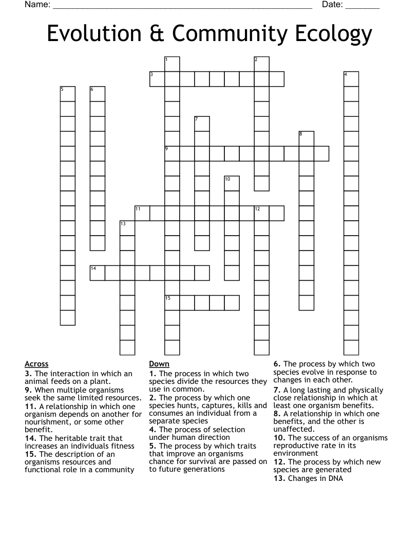 Evolution & Community Ecology  Crossword
