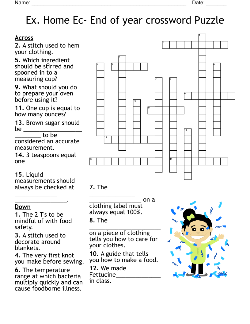 Ex. Home Ec- End of year crossword Puzzle