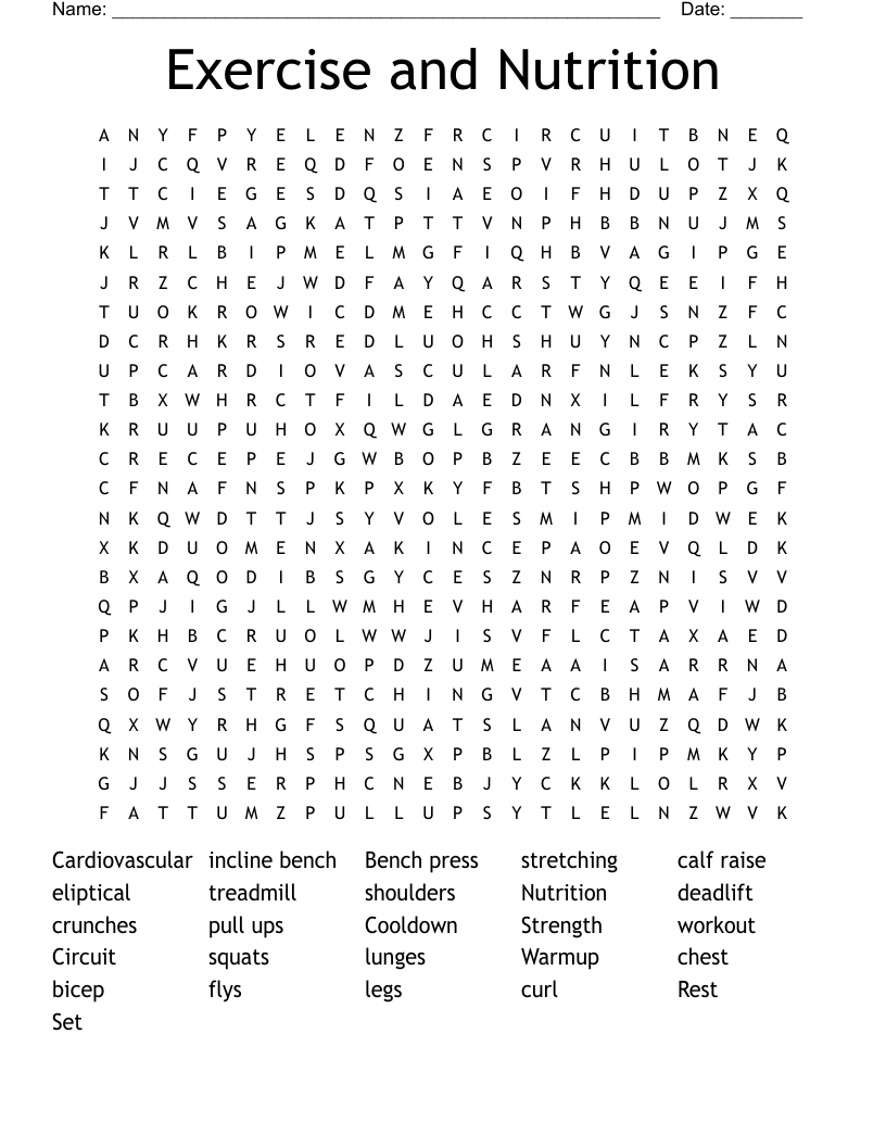 Exercise and Nutrition Word Search