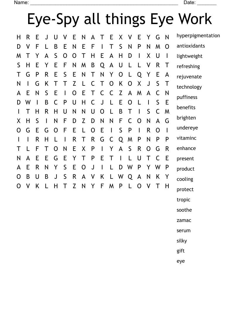 Eye-Spy all things Eye Work Word Search