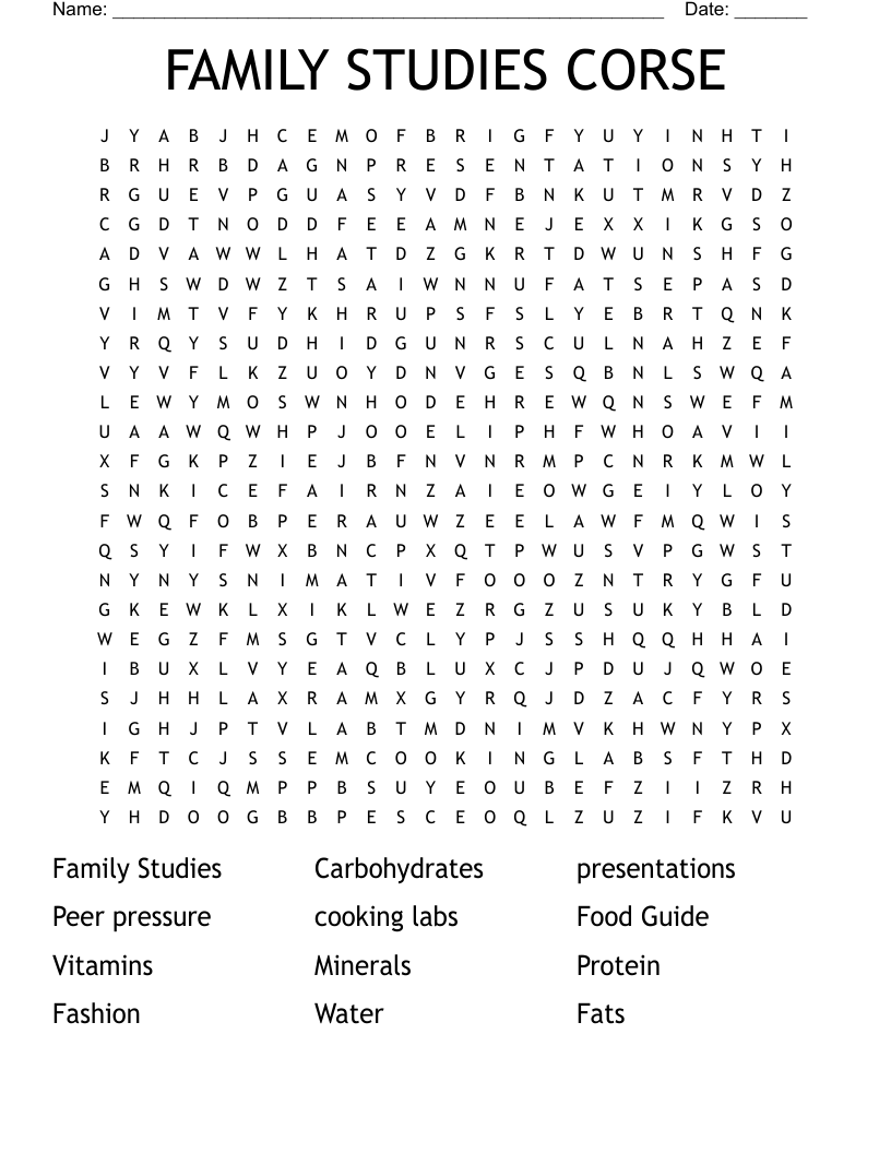 FAMILY STUDIES CORSE  Word Search
