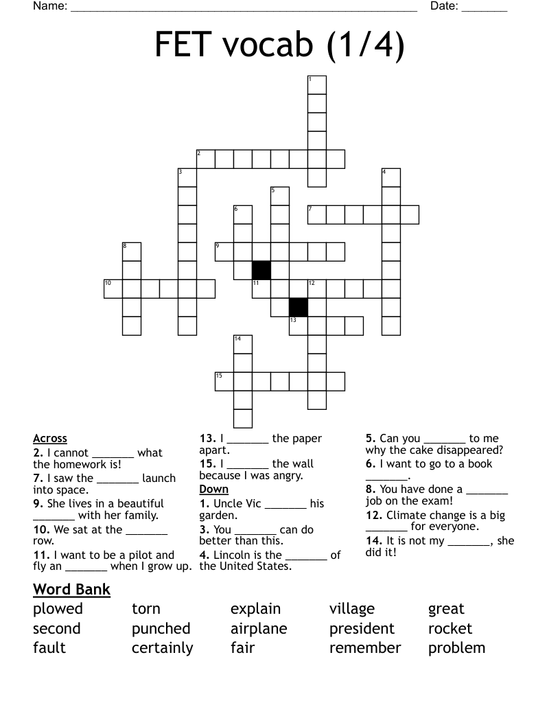 FET vocab (1/4) Crossword
