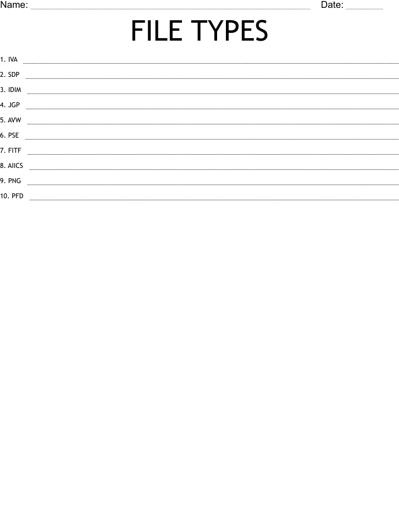 FILE TYPES Word Scramble
