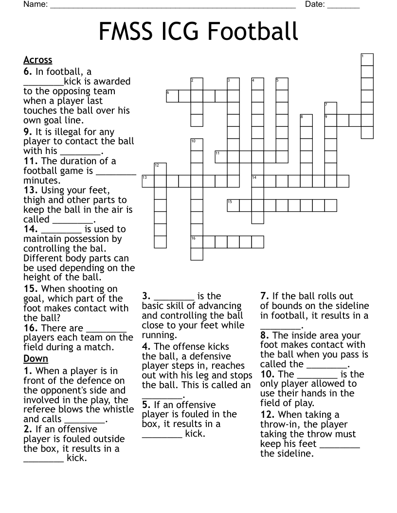 FMSS ICG Football Crossword