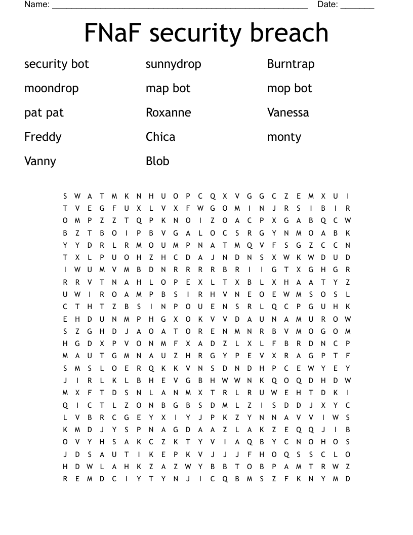 FNaF security breach  Word Search