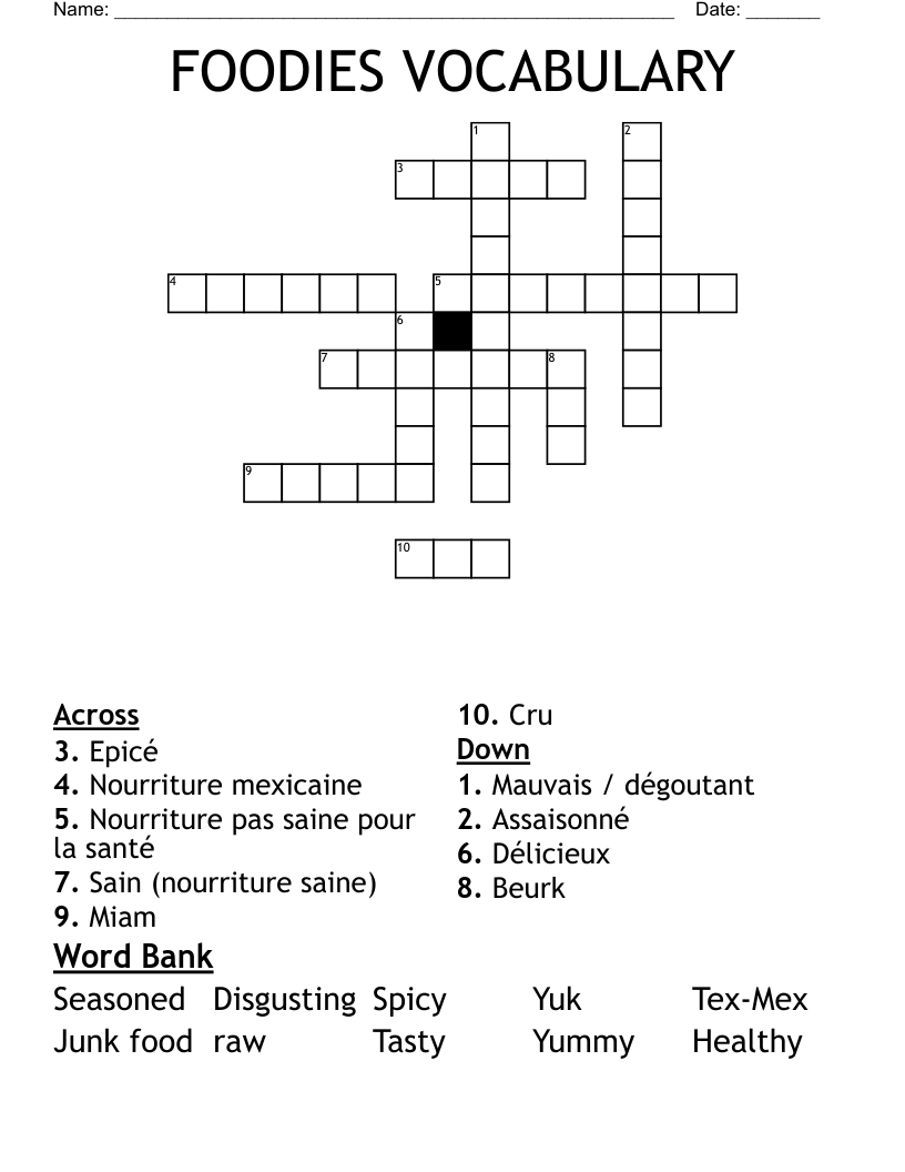 FOODIES VOCABULARY Crossword