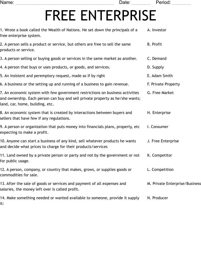 FREE ENTERPRISE Worksheet