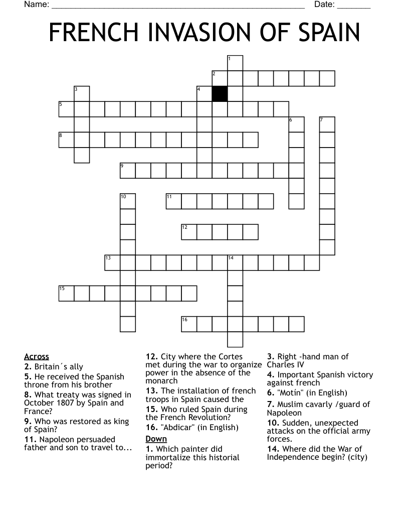 FRENCH INVASION OF SPAIN Crossword