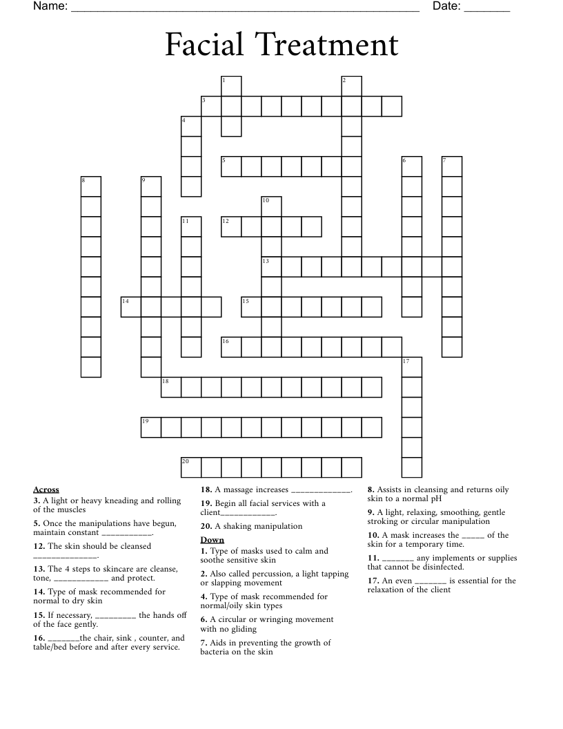 Facial Treatment  Crossword