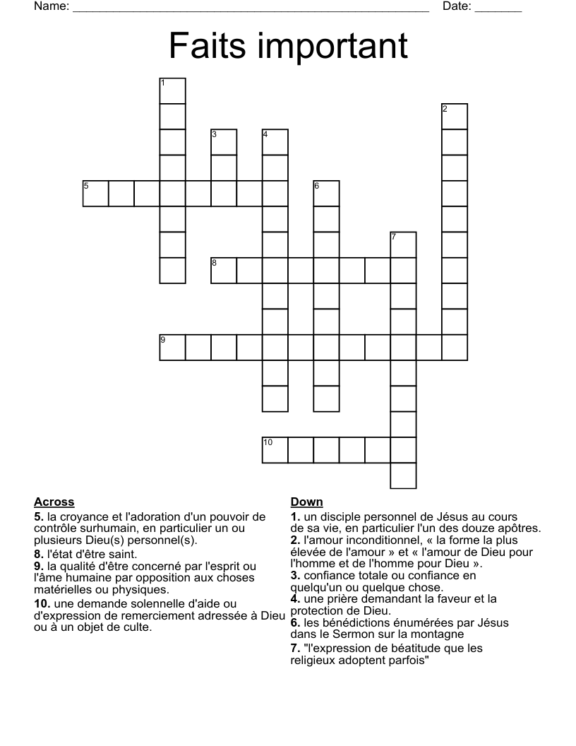 Faits important  Crossword