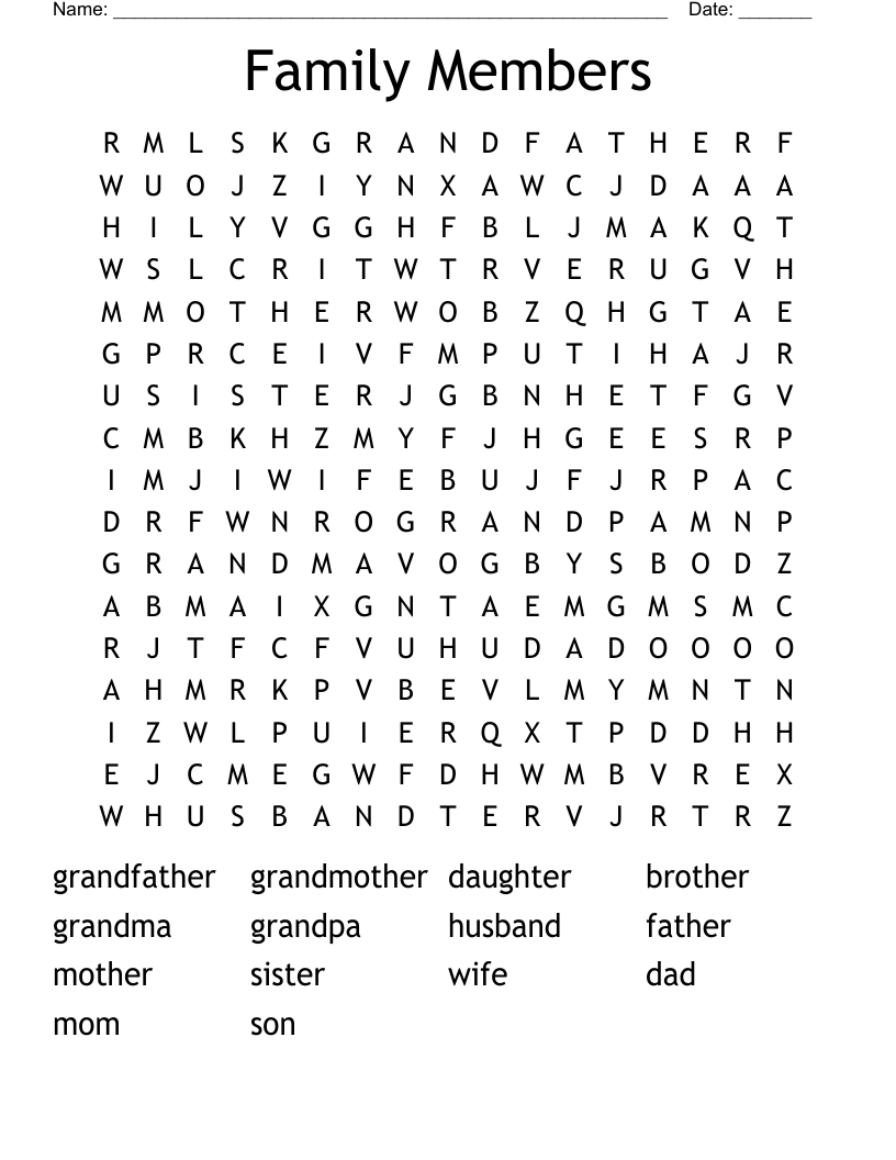 Family Members  Word Search