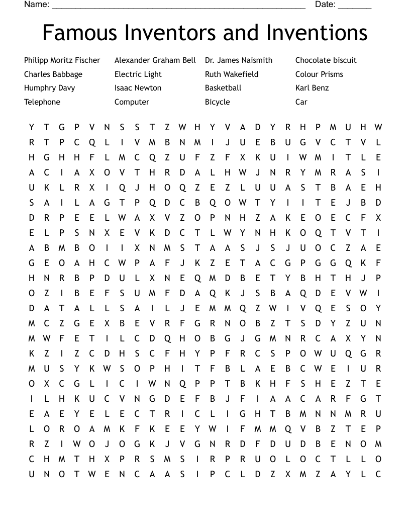 Famous Inventors and Inventions Word Search