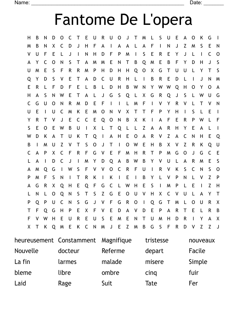 Fantome De L'opera Word Search