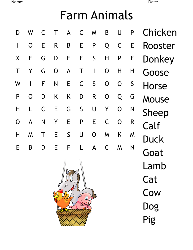 Farm Animals Word Search