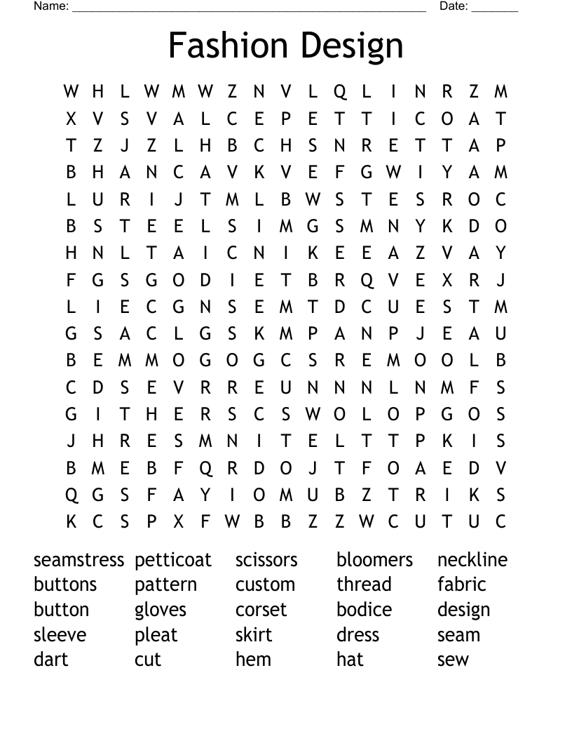 Fashion Design Word Search