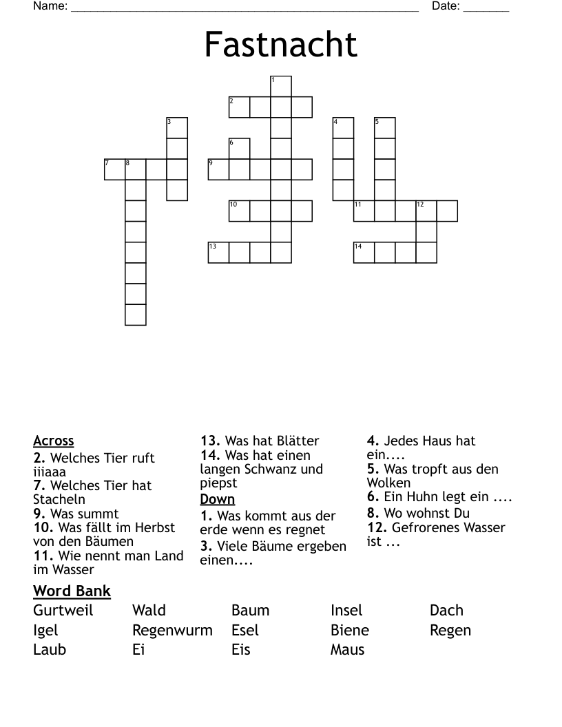 Fastnacht Crossword