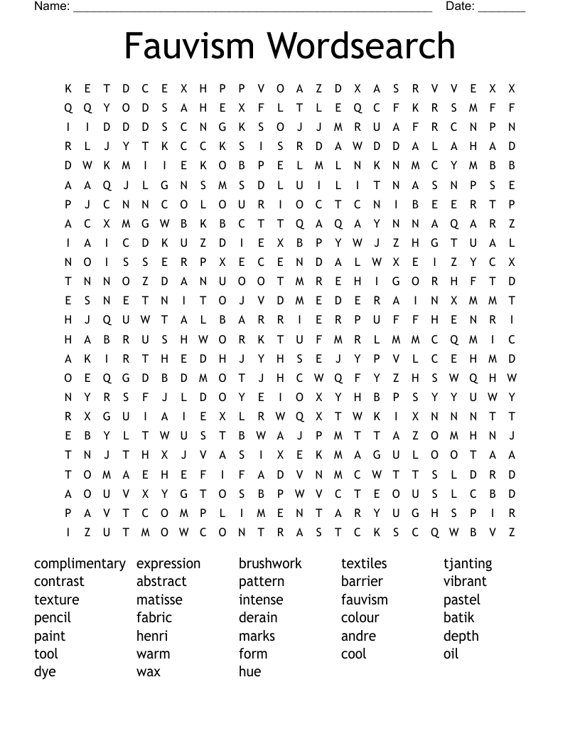 Fauvism Wordsearch