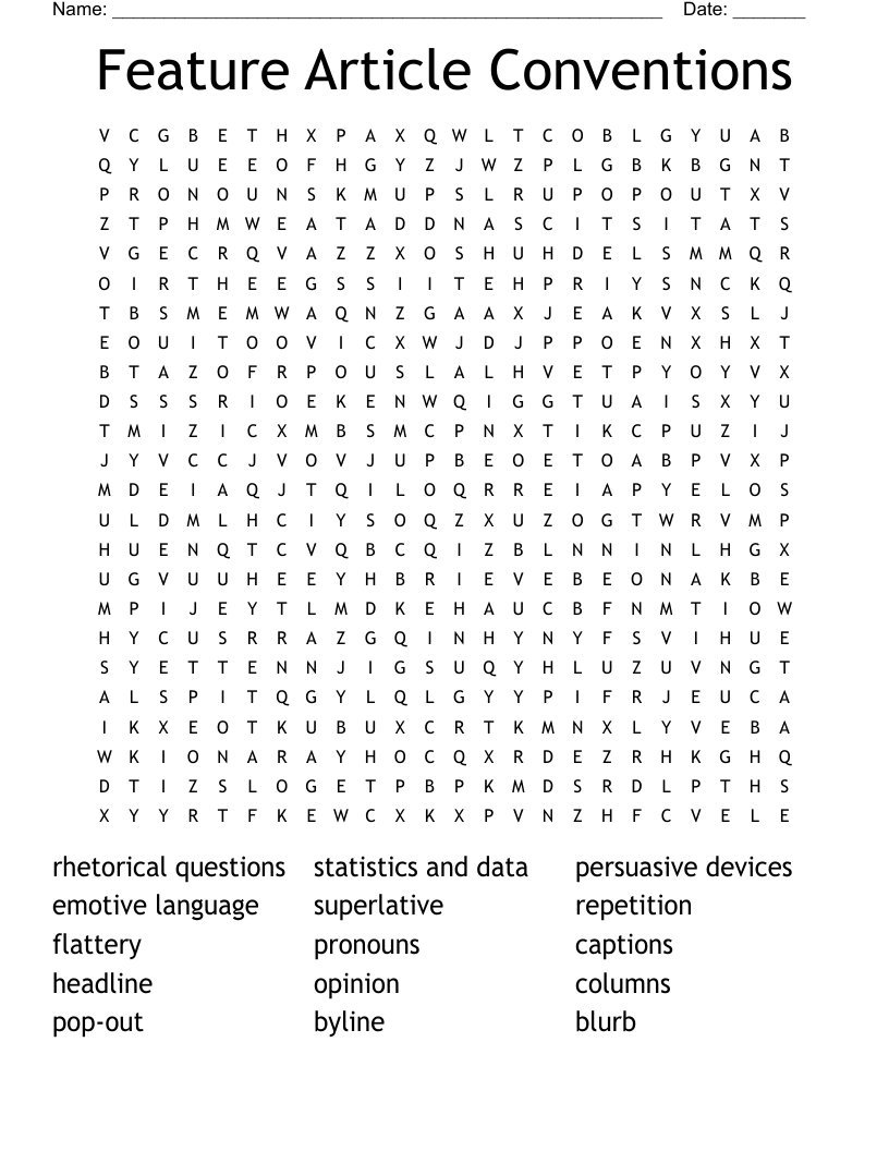 Feature Article Conventions Word Search