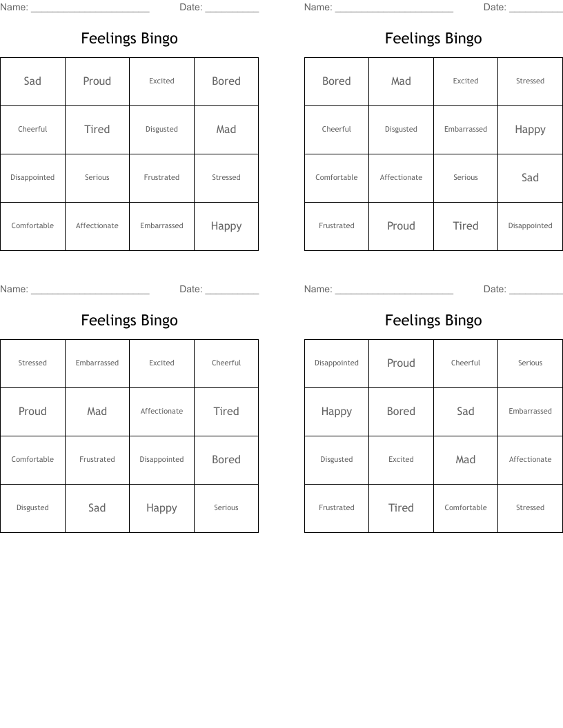 Feelings Bingo