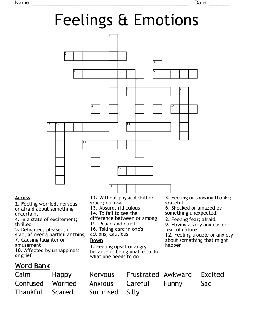 Feelings & Emotions  Crossword