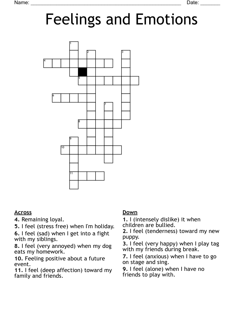Feelings and Emotions Crossword