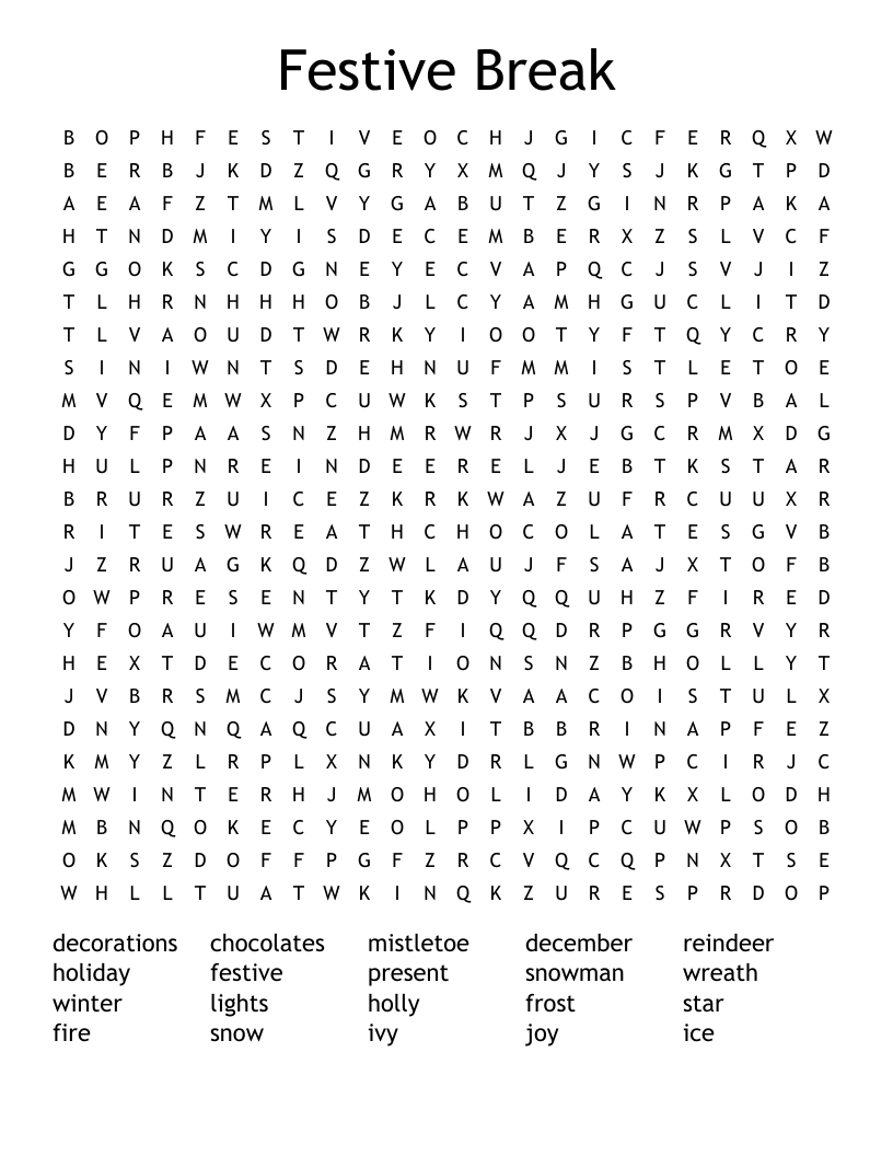 Festive Break Word Search