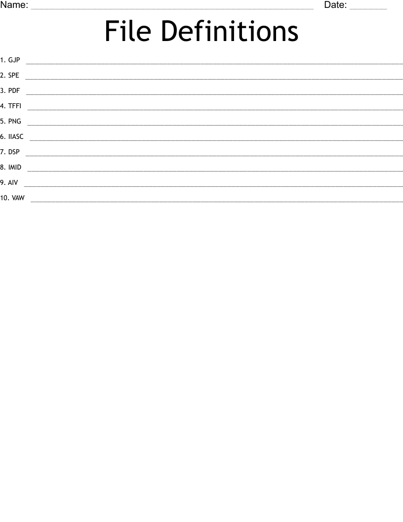 File Definitions  Word Scramble