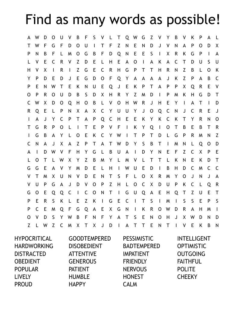 Find as many words as possible! Word Search