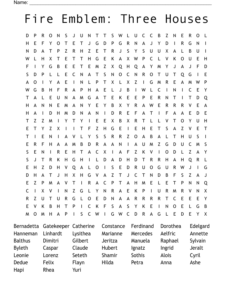 Fire Emblem: Three Houses Word Search