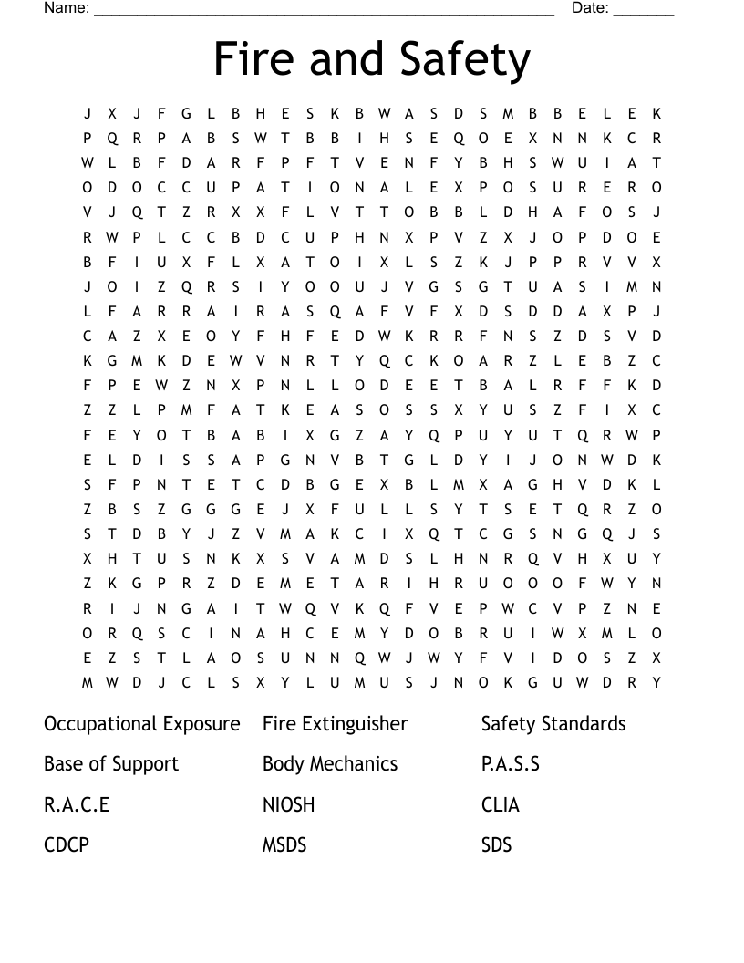 Fire and Safety Word Search