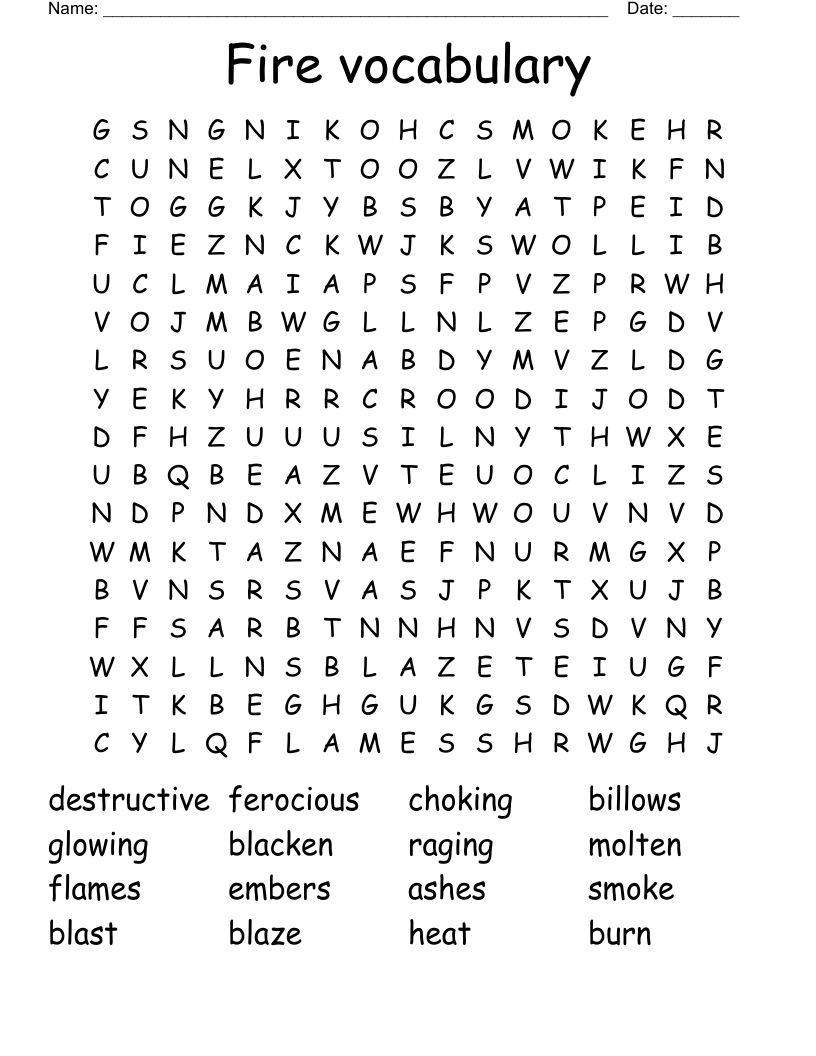 Fire vocabulary Word Search