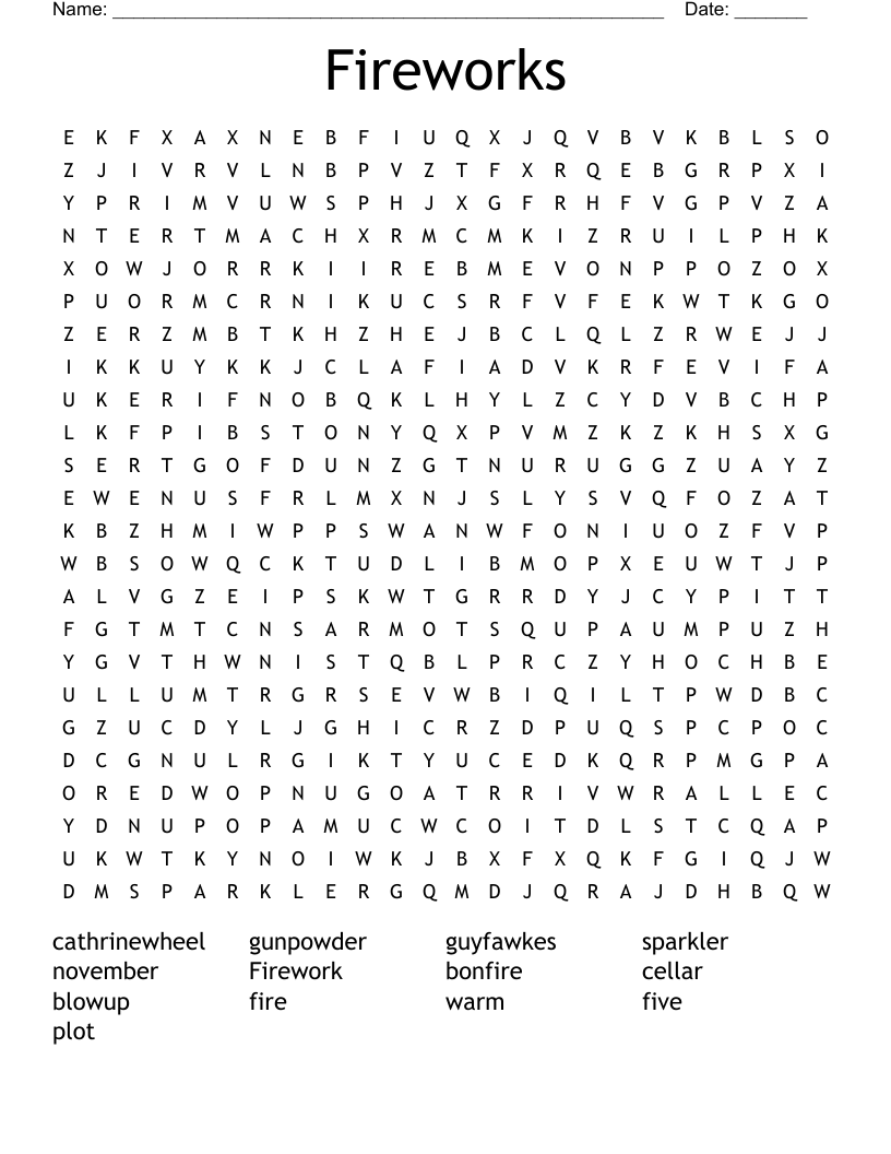 Fireworks Word Search