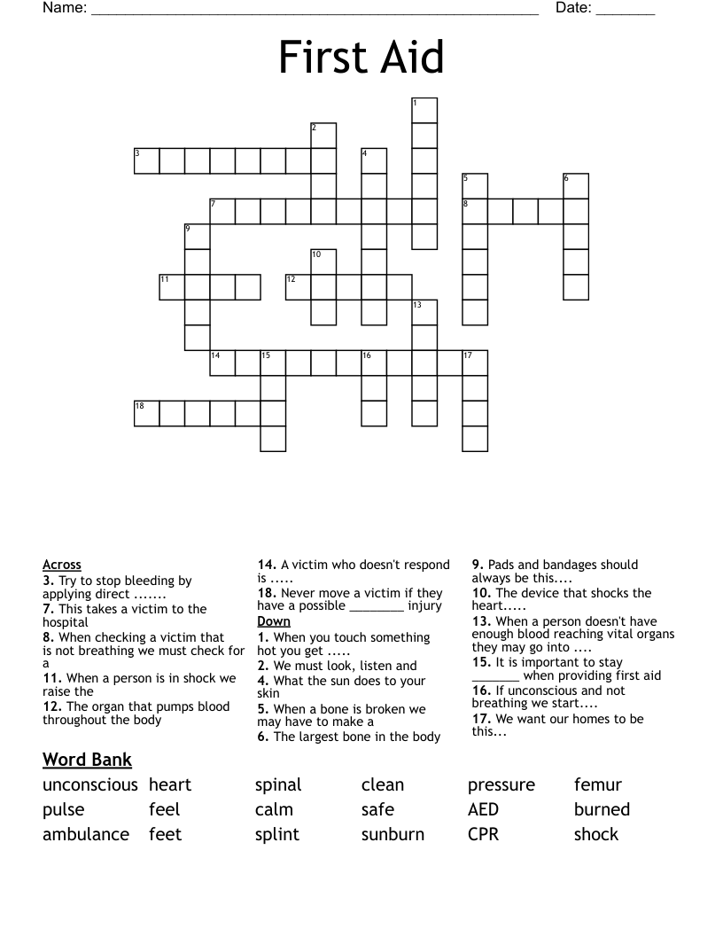 First Aid Crossword