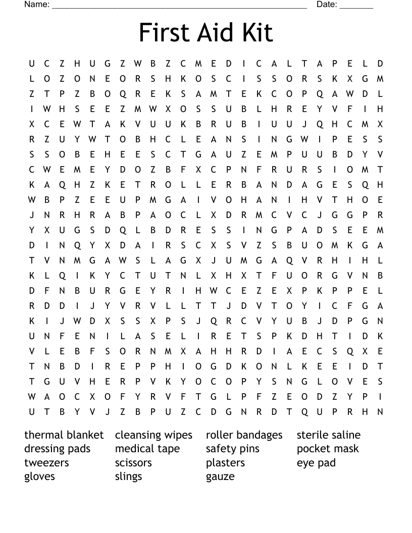 First Aid Kit Word Search