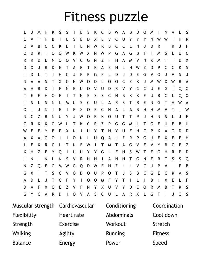 Fitness puzzle Word Search