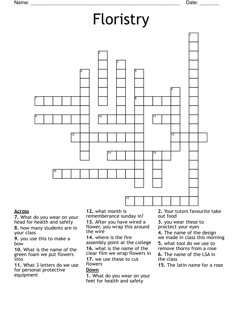 Floristry Crossword